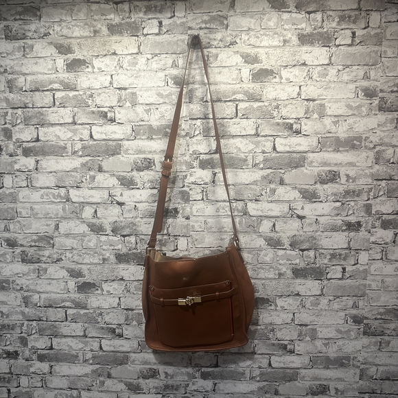 Target Handbags - EUC Target Brown Faux Leather Shoulder Bag Attached Pouch Luggage Tag Included